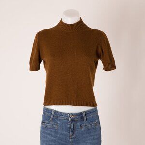 Krizia Brown 100% Cashmere Short-Sleeve Turtleneck Sweater Size 44 (US M)